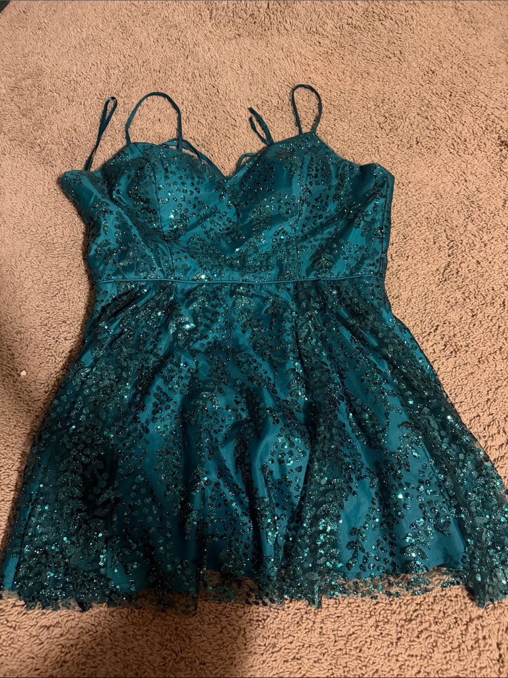 Sparkling Teal Lace Party Dress for Girls